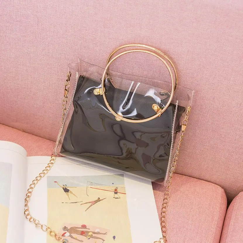 

Women Shoulder Bag Fashion Lady Jelly Package 2020 Crossbody Bag Transparent Mobile Phone Messenger Bag Chains purse and handbag