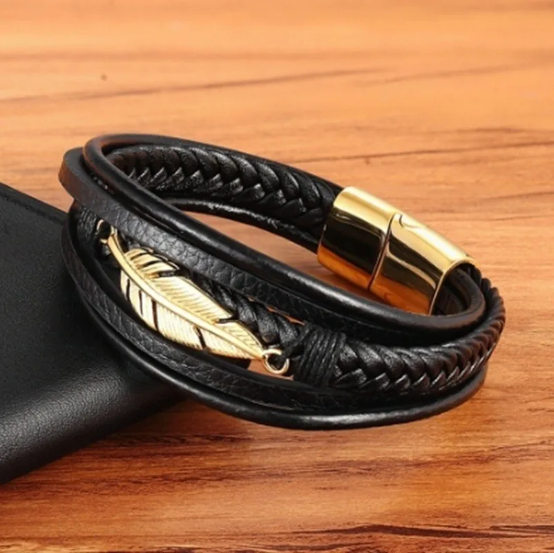 

Men's Classic Charm Leather Braided Feather Bracelet Fashion Bracelet Party Casual Jewelry Gift