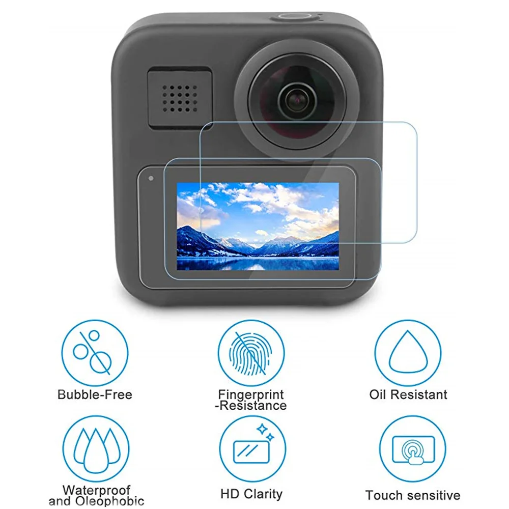 Защитная пленка из закаленного стекла для ЖК экрана HD + крышка объектива GoPro Max Black