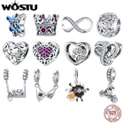 Бусина-Шарм WOSTU из серебра 925 пробы, в виде сердца, цветка, ретро-узоры, для браслета, серебро 925 пробы, CQC1323