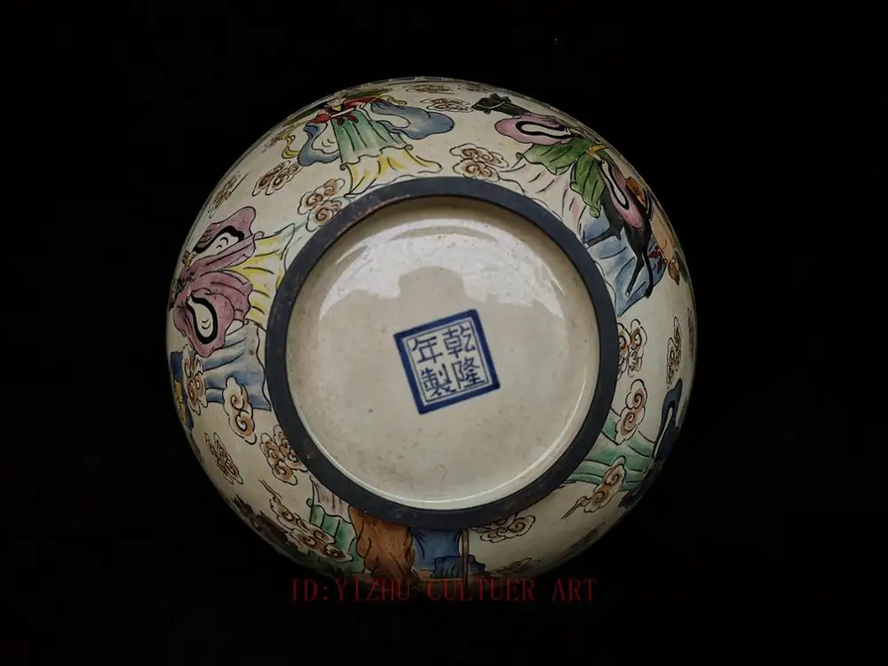 

YIZHU CULTUER ART Collection Old China Cloisonne Painting Eight Immortals Bowl Wonderful Family Decoration Gift
