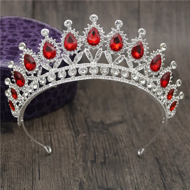 Silver Red Великолепные розовые ободки с кристаллами, королевские диадемы и короны, свадебные ободки для волос, вечерние украшения для волос на выпускной - Окраска металла: Silver Red