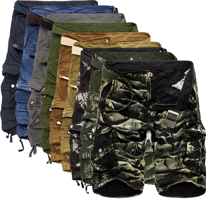 

2019 Camouflage Men'sCargo Shorts Cotton Large Multi-pocket Knee Length Pants Regular Pre-style Style In Hip-hop Punk