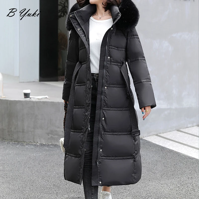 

Теплая зимняя женская парка с капюшоном и меховым воротником, на шнуровке