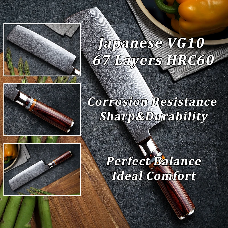 Кухонные ножи Grandsharp VG10 из дамасской стали шеф-нож Kiritsuke для обвалки хлеба сантоку