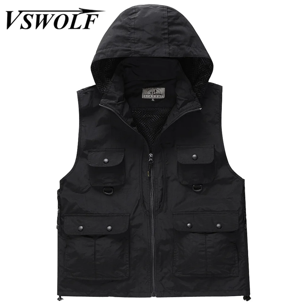 Жилет мужской сетчатый Быстросохнущий на молнии с капюшоном модная повседневная