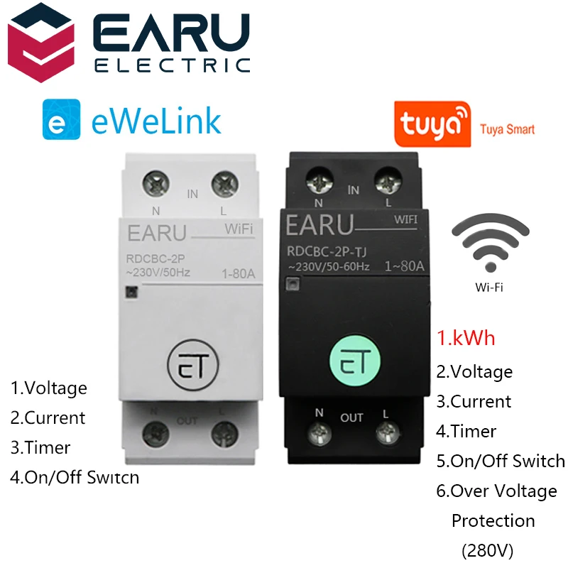 

1P+N WIFI Circuit Breaker Smart Time Timer Relay Switch Voice Remote Control Tuya eWeLink APP Smart House With Alexa Google Home