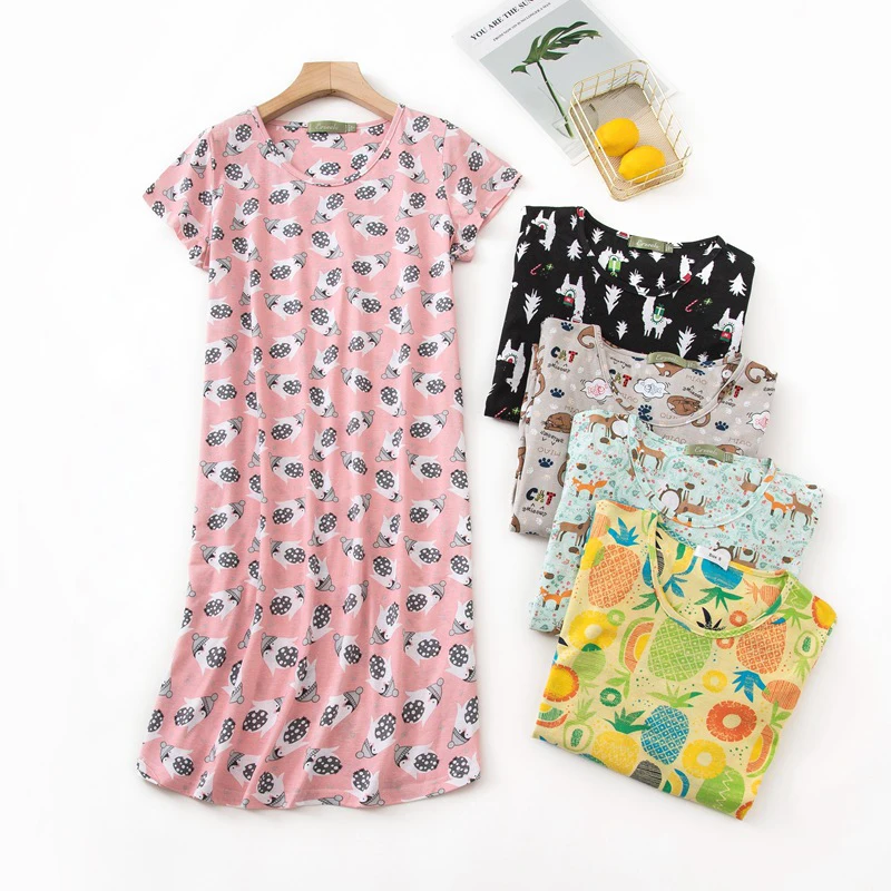 Летняя Милая Ночная рубашка женские ночные рубашки с коротким рукавом пижама