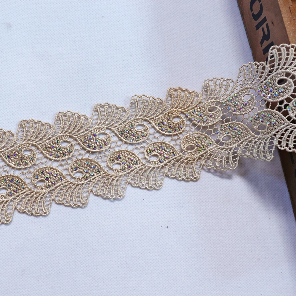 

1 Yard 6 cm Wide Crystal Rhinestones Beaded Lace Trims Ribbon Wrap Dress Sewing Garment Wedding Cake Bags Decoration DIY Lace