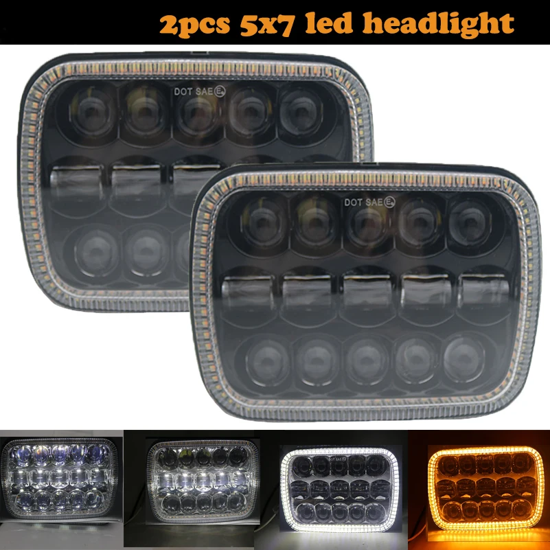 

7x6 LED Headlights 5x7 LED Headlight with Turn Signal DRL White Halo hi/low Beam Headlamp for Jeep Wrangler YJ Cherokee XJ H6054