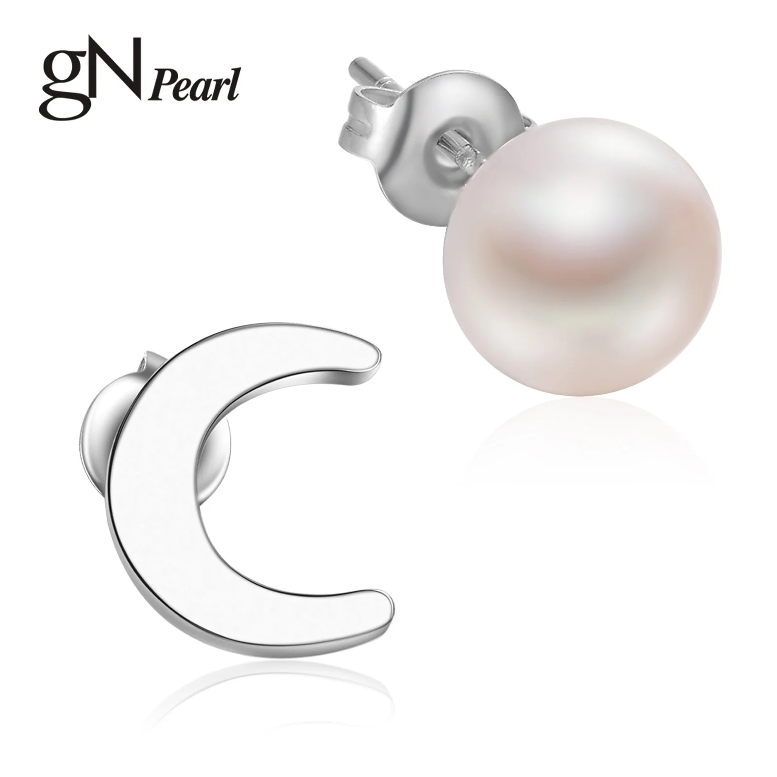 

gN Pearl Asymmetric Moon Design Stud Earring Real Natural Freshwater Pearl Earrings gNPearl Fine Jewelry for Women Gift