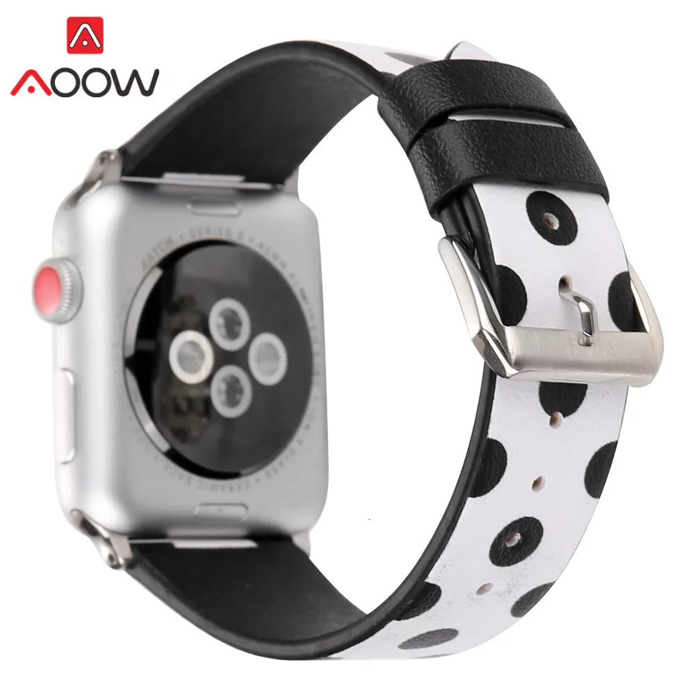 Кожаный ремешок для часов Apple Watch 40 мм 44 мм 38 мм 42 мм черный белый розовый узор в горошек браслет ремешок для iWatch 1 2 3 4
