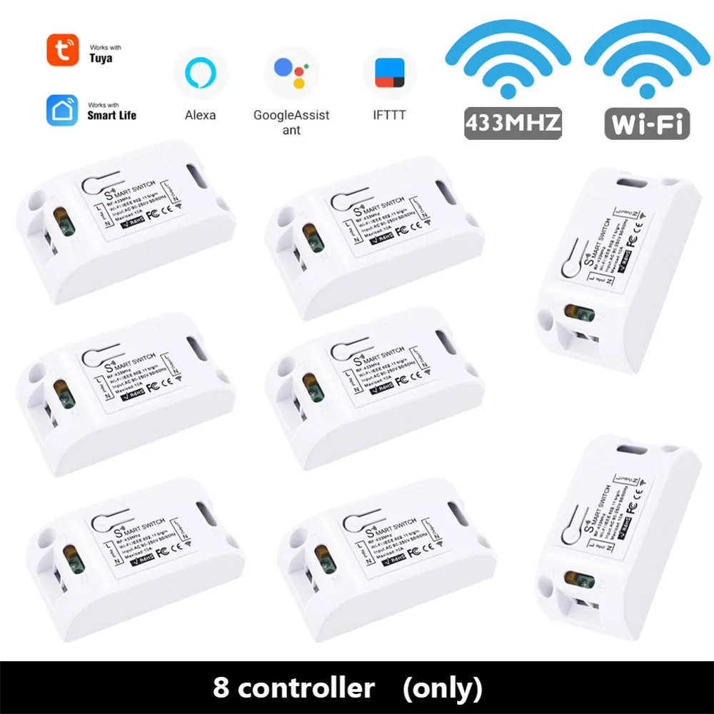 8 Controller SMATRUL Tuya Smart Life APP WiFi кнопочный переключатель светильник RF 433 МГц настенный 110 В 220 В DIY релейный таймер модуль Google Home Amazon Alexa - Цвет: 8 Controller