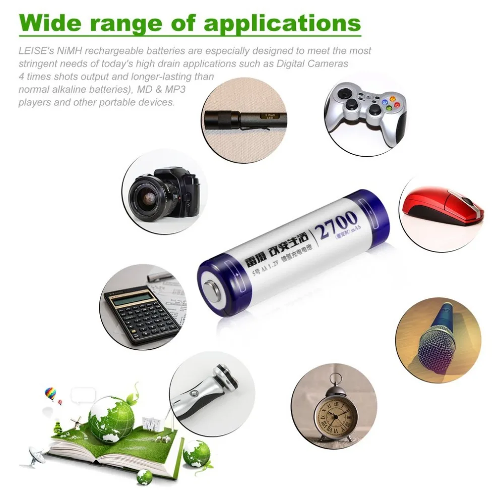 8 шт. LEISE 2700mAh 1,2 V AA Ni-MH перезаряжаемая батарея высокой емкости с предварительной зарядкой nimh Baterias подходит для игрушек с дистанционным управлением