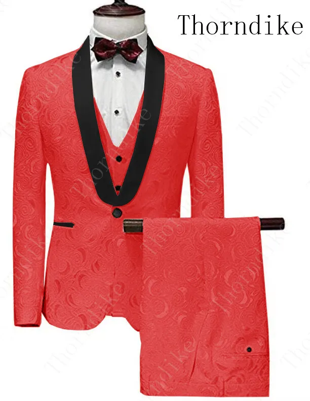 Мужской Жаккардовый костюм для свадебного смокинга Thorndike Черная шаль с лацканами