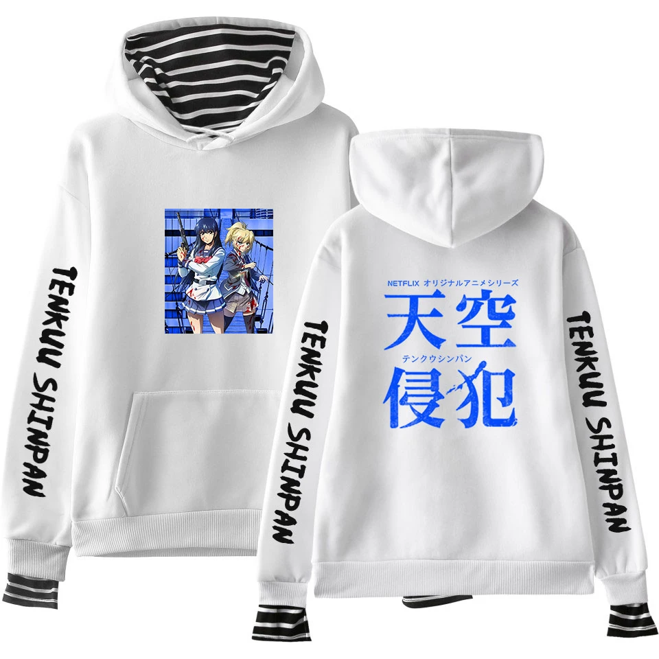 

High-Rise Invasion Hoodies Personality New Japanese Anime Print Streetwear Fashion Fake Two Hoodies Pullovers