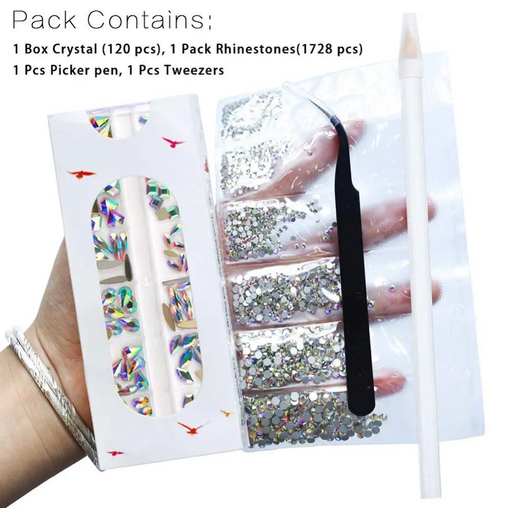 

3D nail art rhinestones Multi Shapes Faux Crystals Rhinestones Nail Art Decorations with Tweezers Dotting Pen