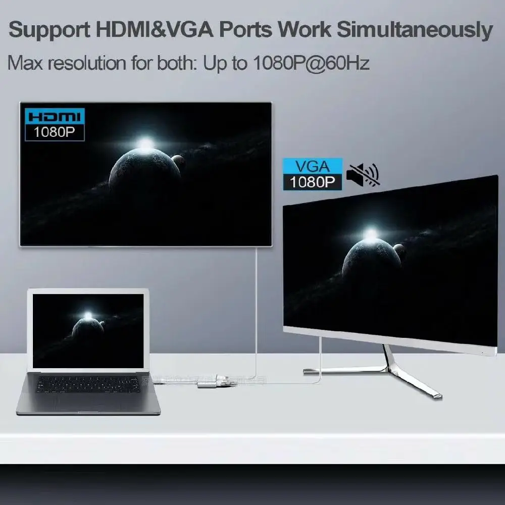 4-в-1 Аудио Видео адаптер USB Type-C к HDMI 4K конвертер с + VGA PD USB3.0 интерфейс быстрое