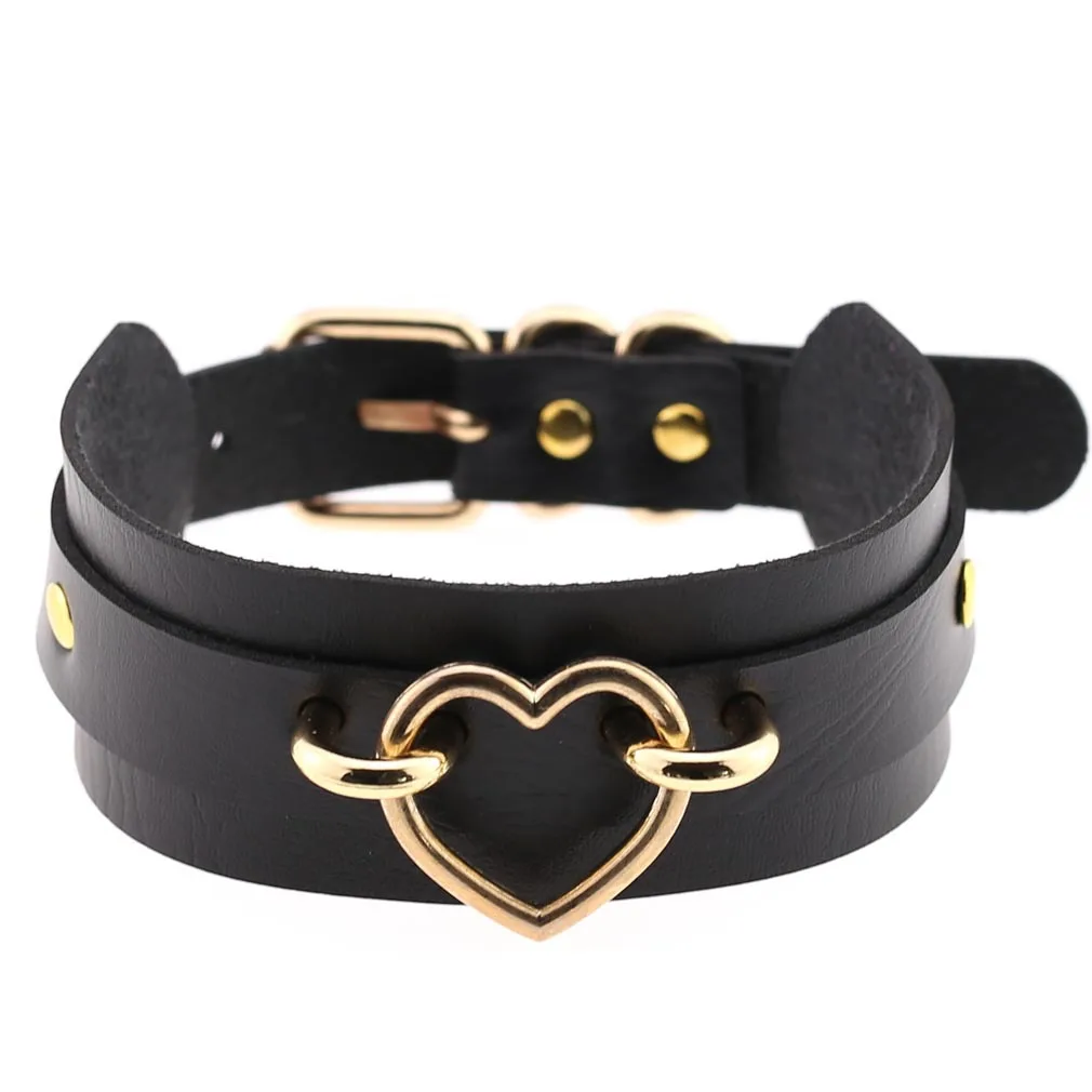 

Gold Silver Color Metal Heart Collar Maxi Necklace Women Choker Punk Bondage Harness Leather Necklace Harness Statement Jewelry