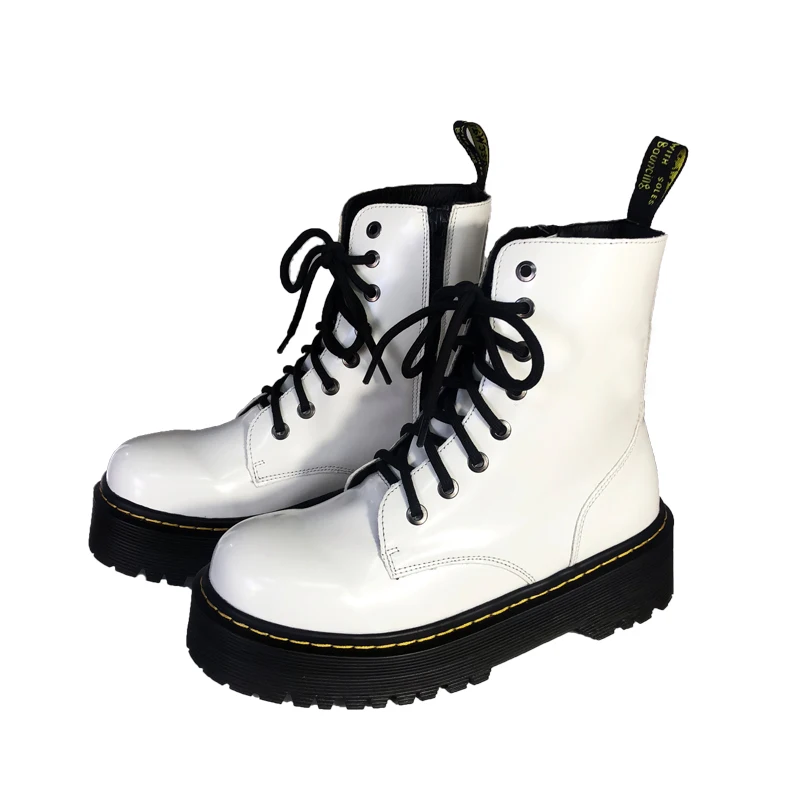 White Martin Boots Женские ботильоны из лакированной кожи на платформе; Цвет черный, белый; коллекция года; зимние женские Ботинки martin на массивном каблуке; уличная женская зимняя обувь - Цвет: White Martin Boots