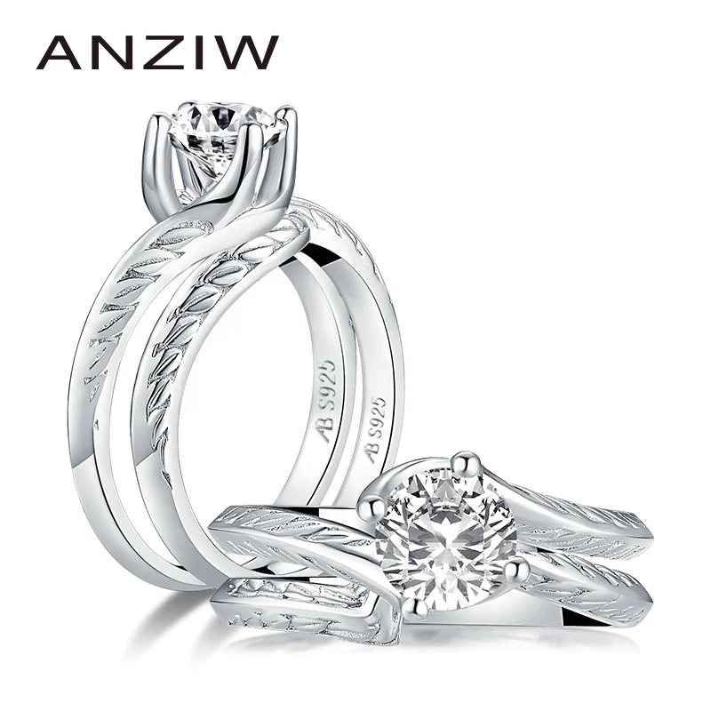 ANZIW Винтаж 1.0ct круглой огранки Обручение кольцо наборы для ухода за кожей псевдо