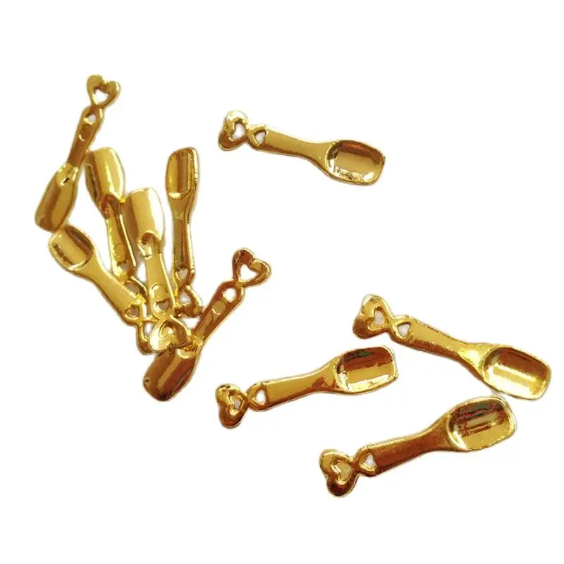 50PCS/ LOT Mini Gold Cute spoon for DIY Decoration miniature spoon model ABS Plastic Crafts fake Imitation Accessories  #DIY034