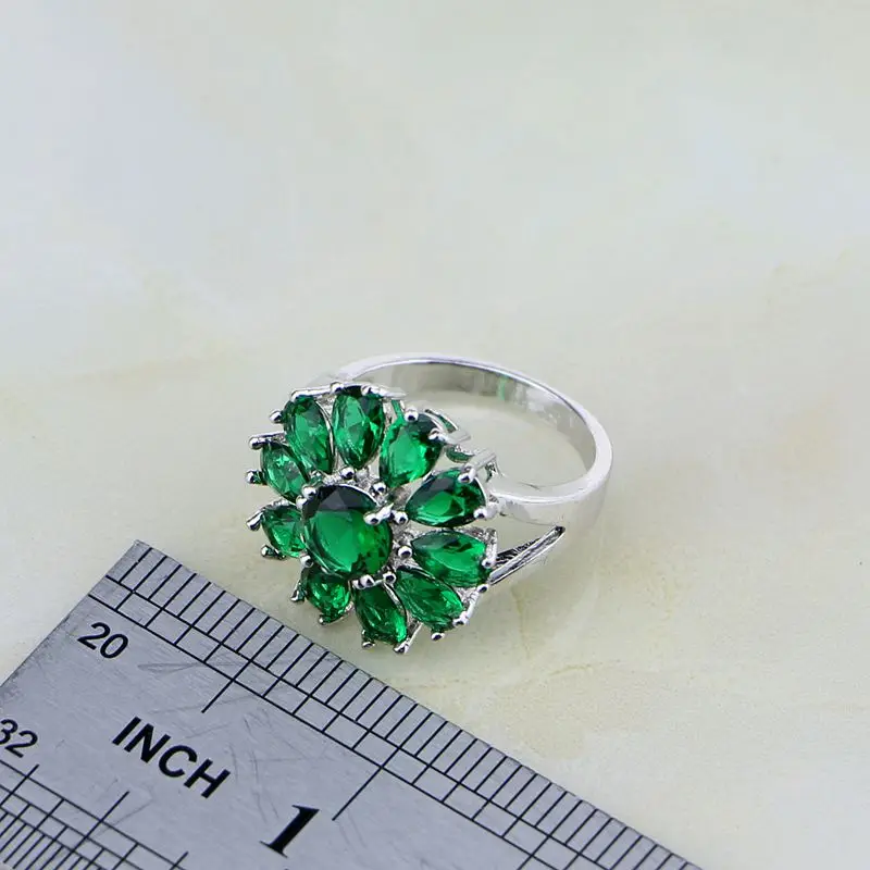 Женский комплект ювелирных изделий из серебра 925 пробы с зеленым Изумрудным