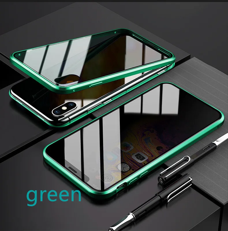 Huawei P20 анти-пип двойное стекло в рамке мобильный телефон оболочки все включено металлическая рамка Магнитный чехол для телефона - Цвет: green