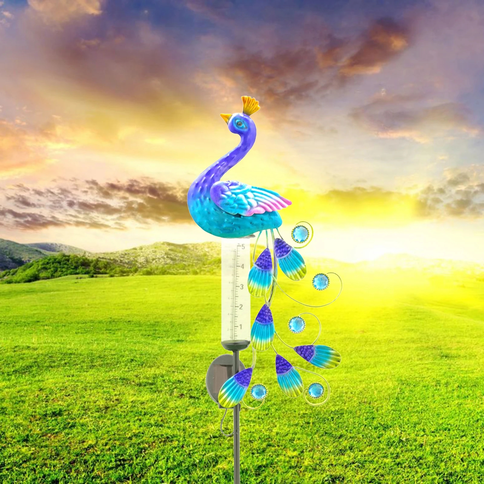 

Creative Beautiful Rain Gauge Solar Light Stake Yard Garden Lawn Decor