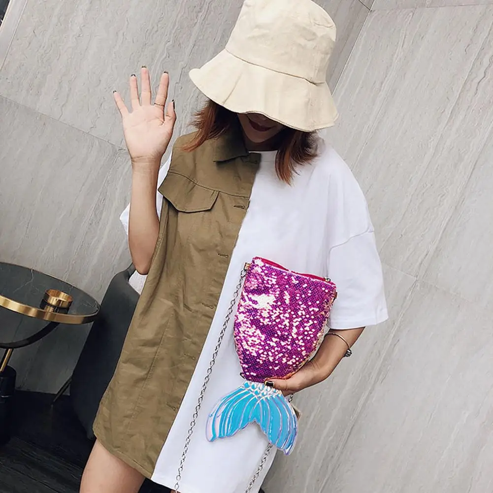 

New Fashion Handbags Classic Delicate Sequins Crossbody Bags for Women PU Leather Bling Fish Tail Chain Shoulder Bag