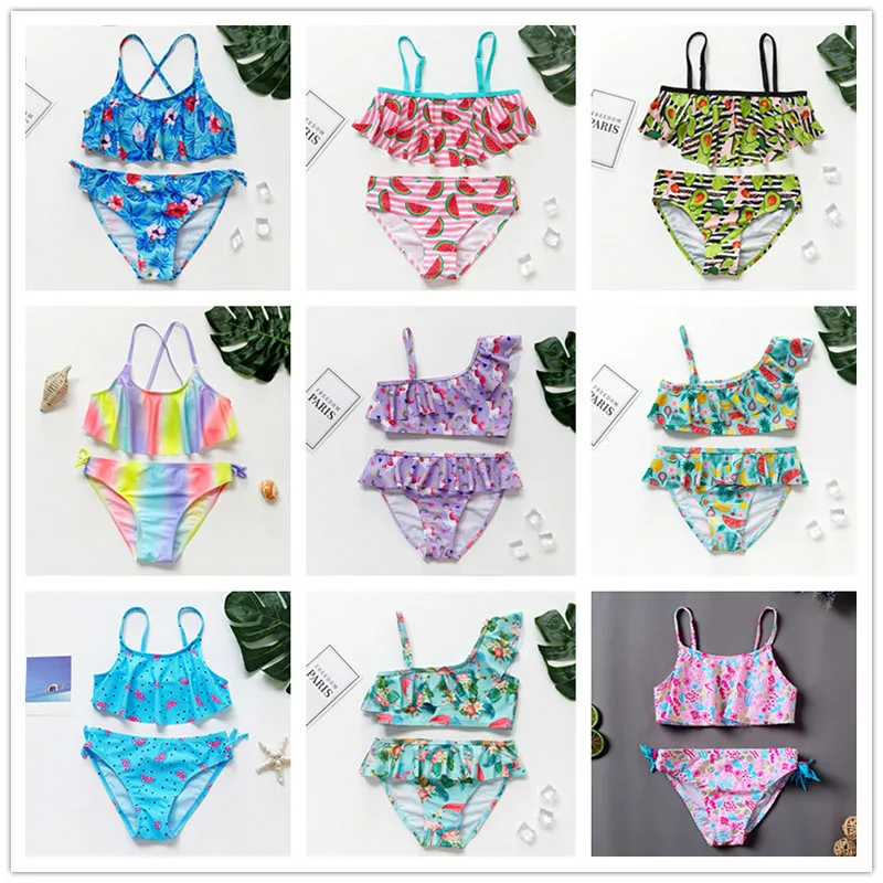 

New 2021 Children's Swimwear Two Piece Flamingo Swimsuit For Girls 2021 Summer Bikini Sets Kids Swimsuit Lovely Swimwear