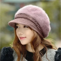 woman winter keep warm knitting hat beret increase down thickening earmuffs duck tongue rabbits hair hat