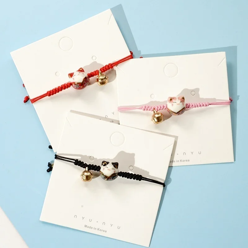 

Ceramic Cat Bracelet Female Fresh Student Girlfriends Hand-woven Lucky Cat Transit Red String Bracelet Female Bracelet