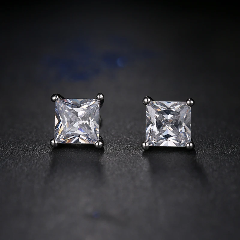 

Trendy Elegant Zircon Geometric Square Stud Earrings Brilliant Bridal Engagement Wedding Jewelry for Women Party Fine Gifts