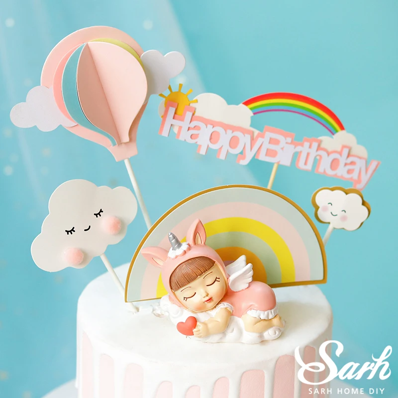 Hairball облака Радуга торт Топпер Единорог Ангел украшения для ребенка душ мальчик