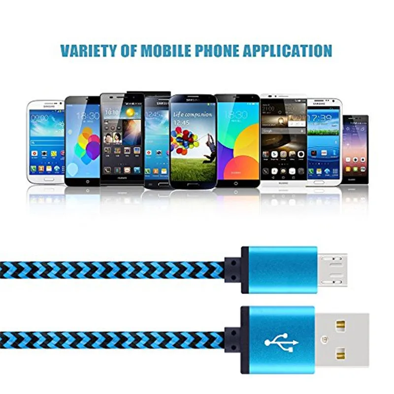 Micro USB-кабель 2 4 А нейлоновый для быстрой зарядки и передачи данных Samsung Xiaomi LG