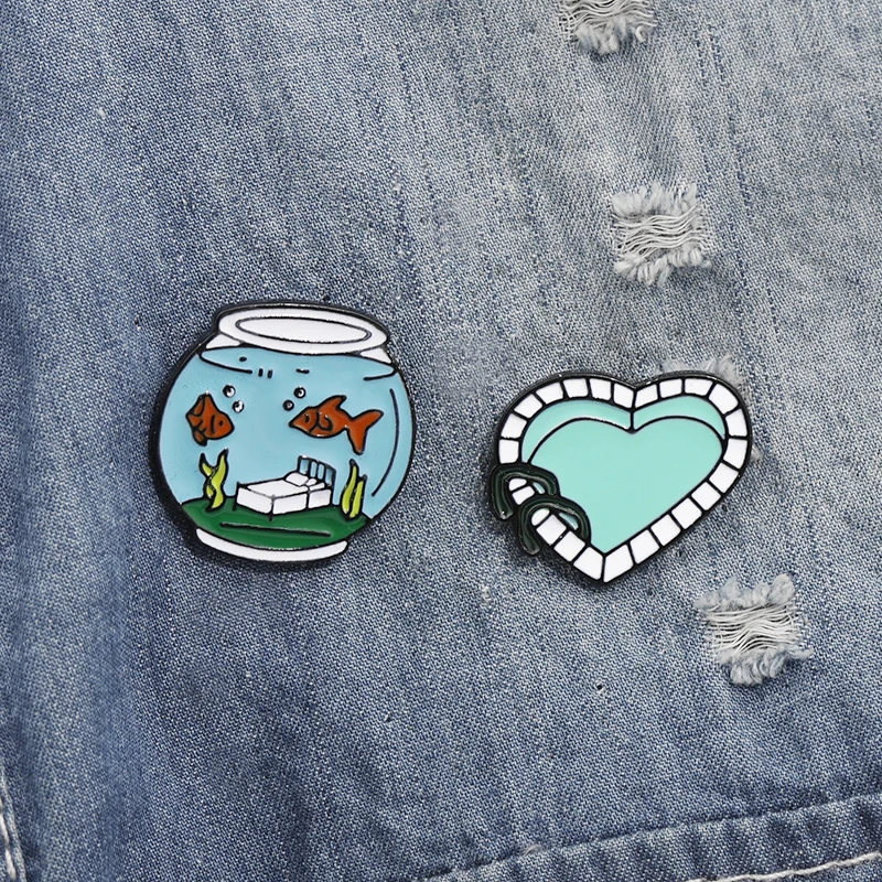 Аквариум бумажный кораблик Эмаль Булавка сердце бассейн нагрудный знак брошь