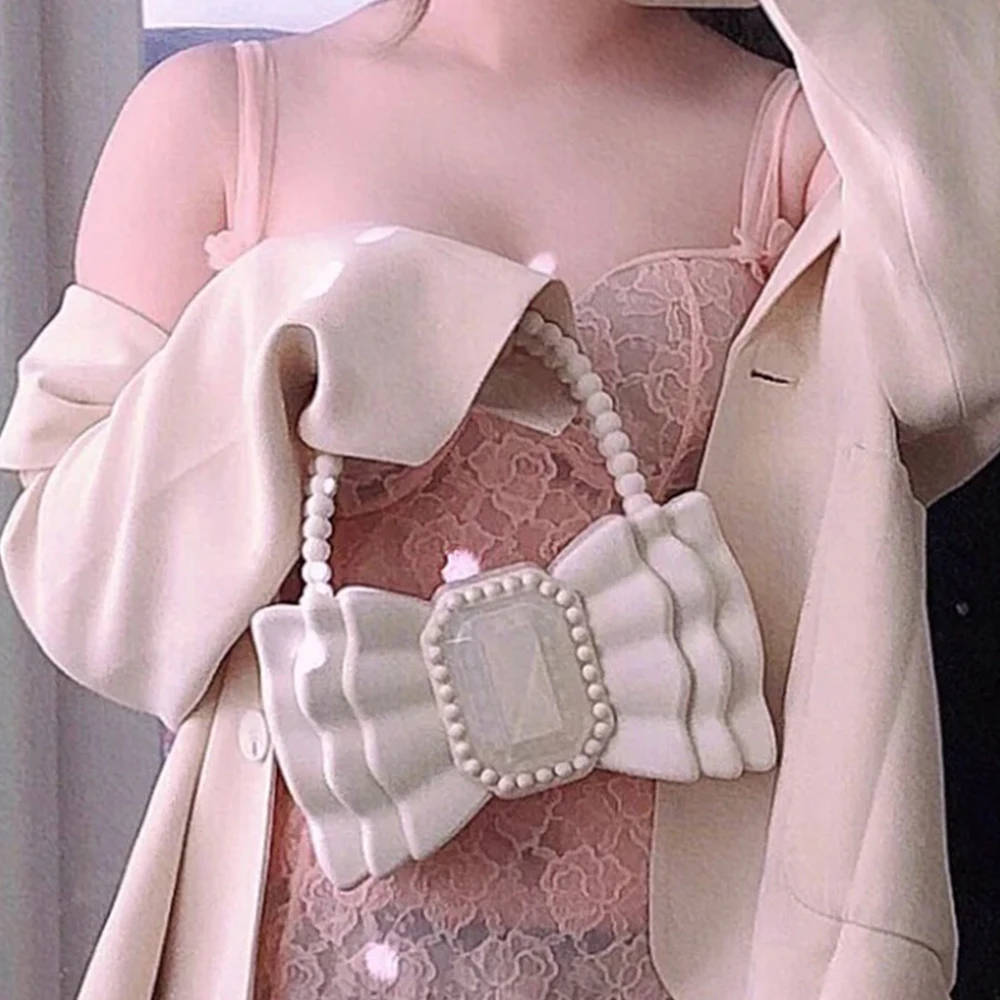 Брендовая Желейная Женская сумочка с бантом симпатичный клатч ручкой из бисера