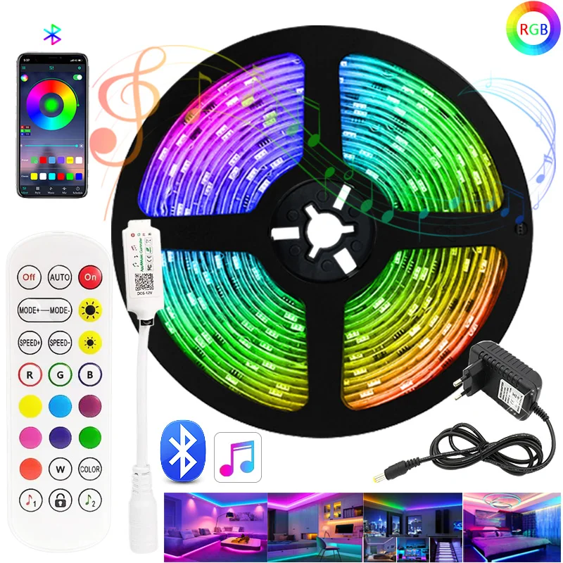 

RGB Светодиодная лента 5 м, 10 м, 15 м SMD 2835, водонепроницаемая, с Wi-Fi контроллером, 12 В постоянного тока, лента с диодами, гибкие ИК-наборы, Tira, Рожде...