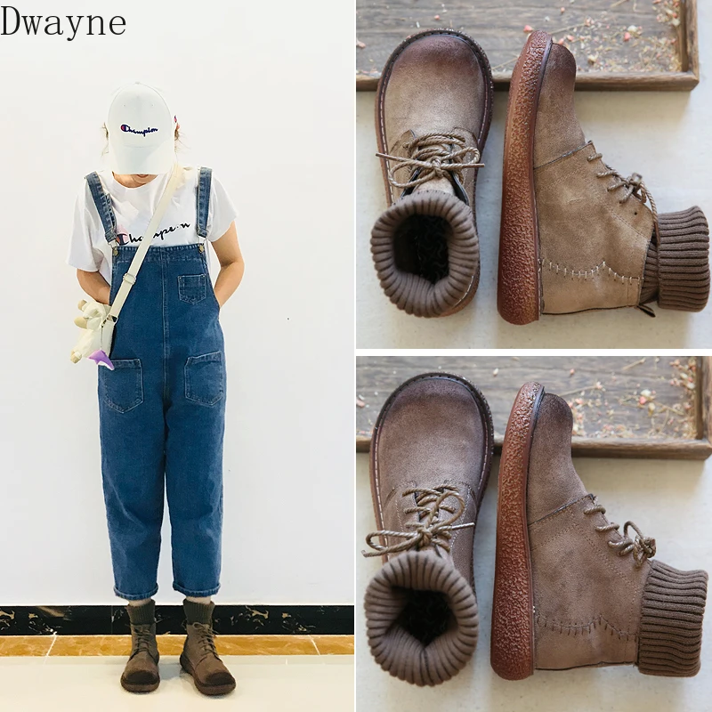 

Mori female literary retro suede thick-soled big head shoes women's shoes hand-made comfortable wool mouth booties bare boots