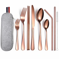 travel cutlery set stainless steel tableware set portable dinnerware with bag fork spoon knive 10pcs cutlery outdoor dinner set