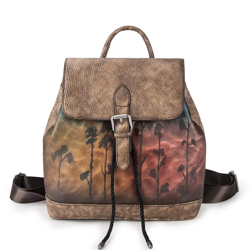 

Ретро-стиле, из натуральной кожи, женская сумка-рюкзак 2021 новый ручной во-первых Слои коровьей большой Ёмкость рюкзаки, подходящие ко всему