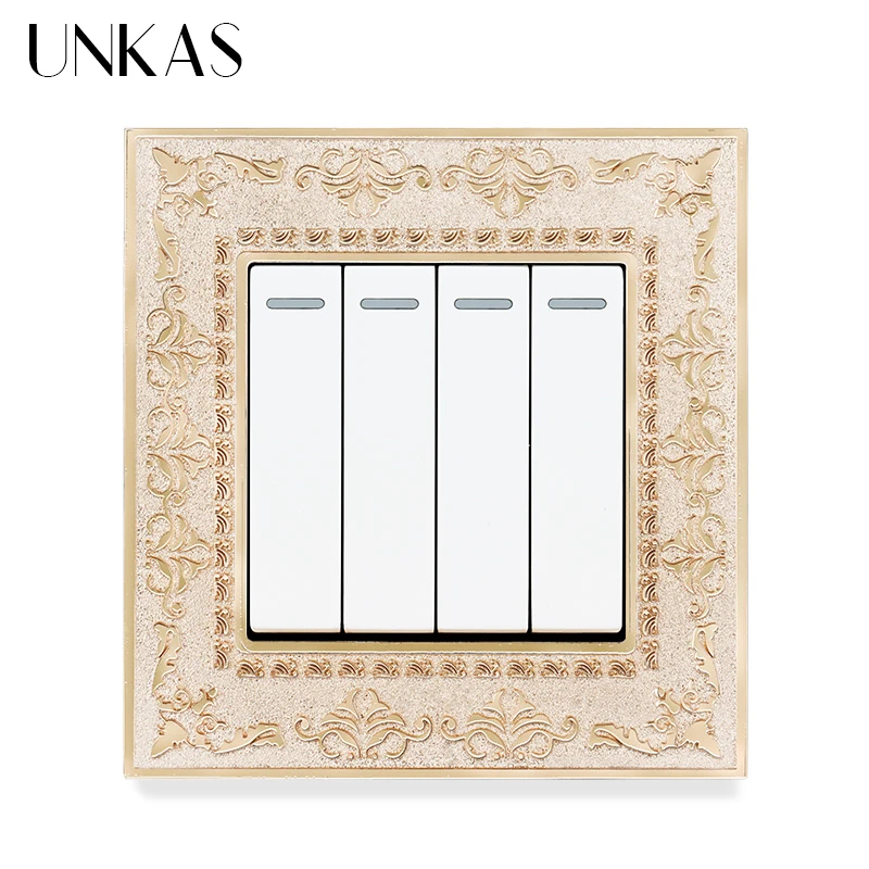 UNKAS 4 Gang 1 Way / 2 настенный светильник переключатель вкл./выкл. Серая 4D панель для