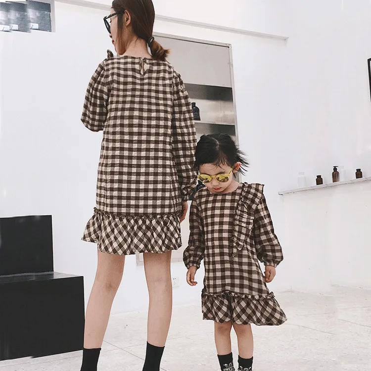 Brand Family Clothing Matching Mother And Daughter Clothes Plaid Dresses Long Sleeve Outfits Casual Dress New | Мать и ребенок