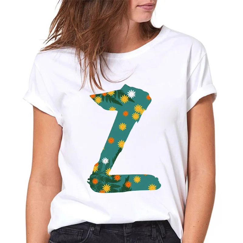 

Ladies T-shirt Fashion harajuku Alphabet U Print Female T shirts Women Tee Top 26 Alphabet Short Sleeve White tee shirt femme