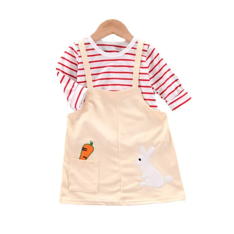 

Toddler Caartoon Sportswear New Summer Baby Girls Striped Clothes Children T Shirt Dress 2Pcs/sets Kids Infant Cotton Clothing