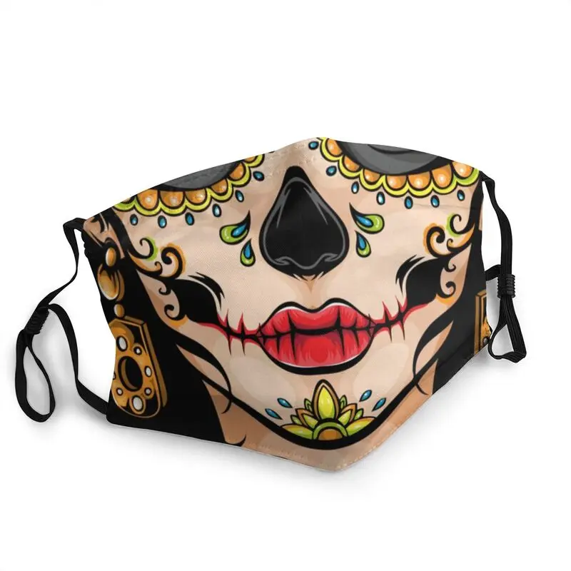

Sugar Skull Mexican Breathable Mouth Face Mask Unisex Adult Day Of The Dead Mask Anti Haze Dust Protection Respirator Muffle
