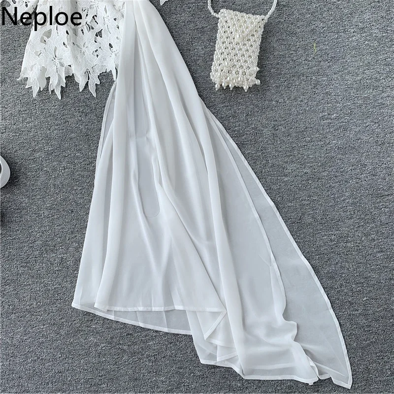 Женская Асимметричная блузка в стиле пэчворк Neploe белая кружевная с поясом