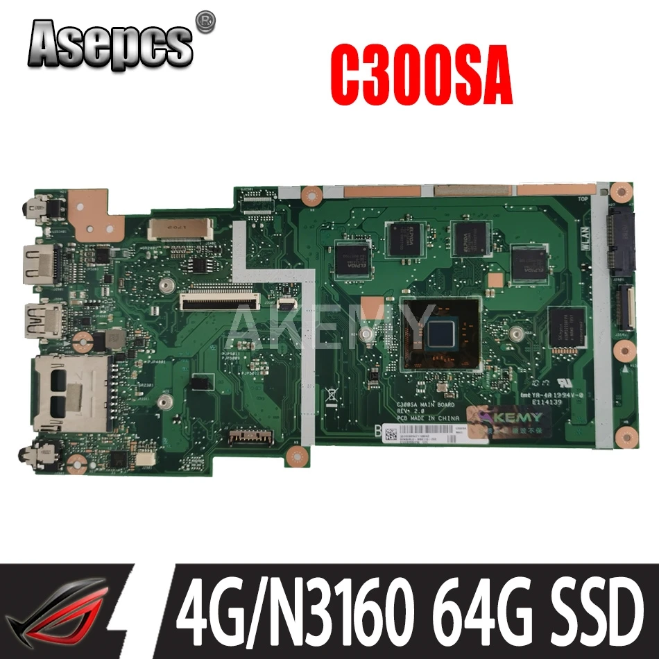 

90NB0BL0-R02400 For ASUS C300SA C300S motherboard Laptop REV2.0 C300SA Main Board W/ 4G RAM N3160 4-Cores CPU 64G-SSD