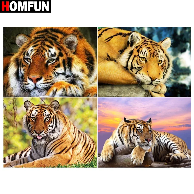 

HOMFUN 3D алмазов картина ''Tiger животное зверь "Сделай Сам Полный Стразы сверла Вышивка крестом Наборы квадратный набор для рисования с круглыми ...